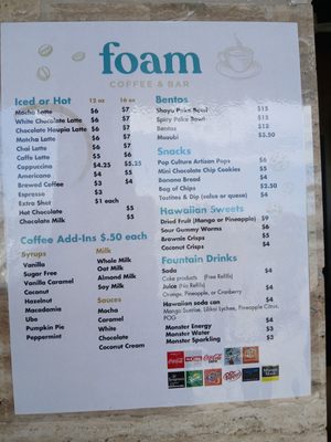 Menu photo 2 Foam Coffee and Bar Ewa Beach, HI Menu photo 2 Foam Coffee and Bar Ewa Beach, HI