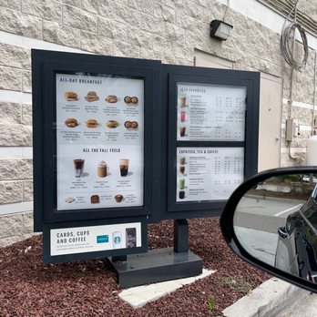Starbucks - a coffee menu displayed in a car mirror - Coffee & Tea Near Me - Bluffton, South Carolina Starbucks - a coffee menu displayed in a car mirror - Coffee & Tea Near Me - Bluffton, South Carolina