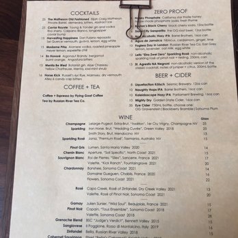 The Matheson - The "liquids" menu. Buy a bottle and they'll probably waive corkage on the one you brought along - Wine Bars Near Me - Healdsburg, California The Matheson - The "liquids" menu. Buy a bottle and they'll probably waive corkage on the one you brought along - Wine Bars Near Me - Healdsburg, California