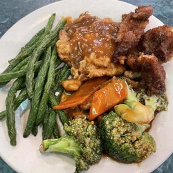 Grand Buffet - Beef and Broccoli Peanut butter chicken Green beans Veggie Beef Egg Foo Young with sauce