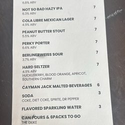 Menu as of June 2025