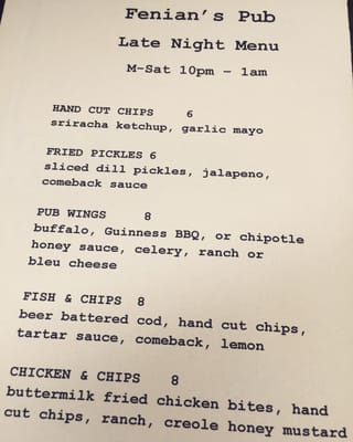 Menu photo 7 Fenian's Pub Jackson, MS