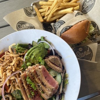 The Stand - American Classics Redefined - Seared Ahi Tuna Salad & ABC Burger with Stand Fries - New American Near Me - Tustin, California The Stand - American Classics Redefined - Seared Ahi Tuna Salad & ABC Burger with Stand Fries - New American Near Me - Tustin, California
