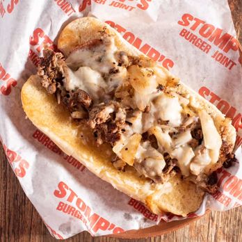 Stomp's Burger Joint - Philly cheesesteak
Fresh sirloin steak, grilled onions, provolone cheese and mayo - Burgers Near Me - Webster, Texas Stomp's Burger Joint - Philly cheesesteak
Fresh sirloin steak, grilled onions, provolone cheese and mayo - Burgers Near Me - Webster, Texas