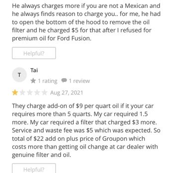 Costa Oil - The customers are honest on Groupon reviews. Such a bad experience here. - Oil Change Stations Near Me - Mount Prospect, Illinois
