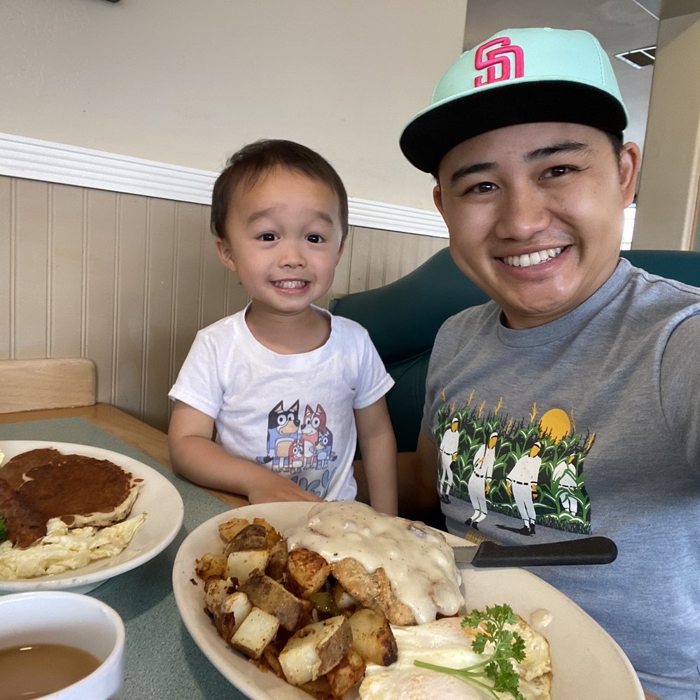 Pegah's Kitchen - Country Fried Steak and Eggs. Kid's plate with pancakes bacon egg whites. - American Near Me - Escondido, California Pegah's Kitchen - Country Fried Steak and Eggs. Kid's plate with pancakes bacon egg whites. - American Near Me - Escondido, California