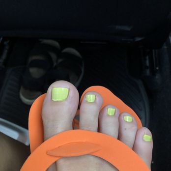 Oriental Nails by Kim - After she covered the other color without removing the watered down green color - Nail Salons Near Me - Sarasota, Florida