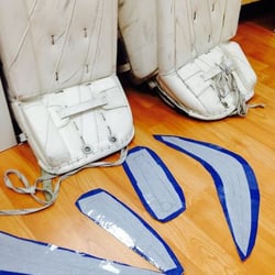 Max-Performance Sports & More - Another set of goalie pads being prepped for a custom Padskinz install!