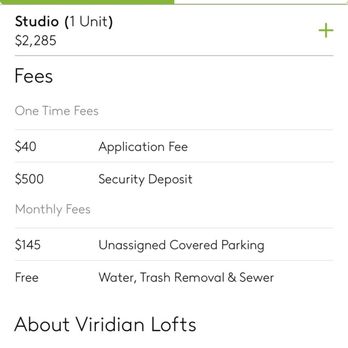 Viridian Lofts - Screen shot saying water, sewage and trash were free. They were not. - Apartments Near Me - San Diego, California Viridian Lofts - Screen shot saying water, sewage and trash were free. They were not. - Apartments Near Me - San Diego, California