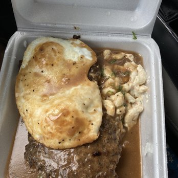 Button Up Cafe - Original loco moco w very stiff eggs - Breakfast & Brunch Near Me - Pearl City, Hawaii Button Up Cafe - Original loco moco w very stiff eggs - Breakfast & Brunch Near Me - Pearl City, Hawaii