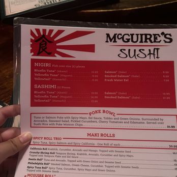 McGuire's Irish Pub - Sushi Menu with interesting choice in logo. - Irish Pub Near Me - Destin, Florida McGuire's Irish Pub - Sushi Menu with interesting choice in logo. - Irish Pub Near Me - Destin, Florida