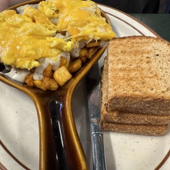 Egg Works - Country fried steak with whole wheat toast, scrambled eggs with cheese - Breakfast & Brunch Near Me - Las Vegas, Nevada