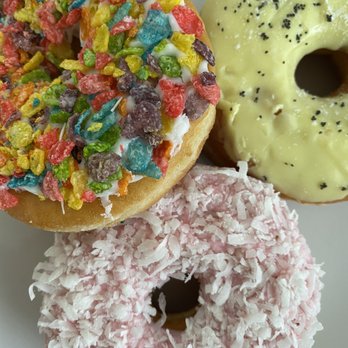 Rockstar Donuts - Fruity pebble, strawberry iced with coconut, lemon poppyseed - Donuts Near Me - Largo, Florida Rockstar Donuts - Fruity pebble, strawberry iced with coconut, lemon poppyseed - Donuts Near Me - Largo, Florida