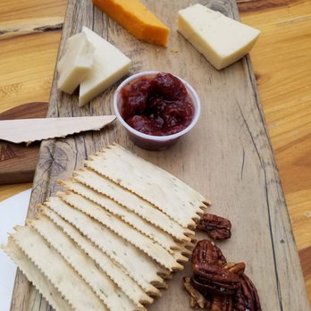 Door County Brewing - Cheese board.  Amazing spiced cherry jam, local Swiss, cheddar and Gouda with crackers and candied pecans. - Brewpubs Near Me - Baileys Harbor, Wisconsin