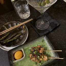 Kushiyaki chicken thighs with dirty martini