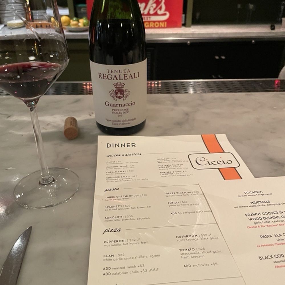 The wine and menu