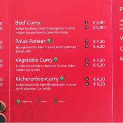Chutney - Speisekarte Rückseite