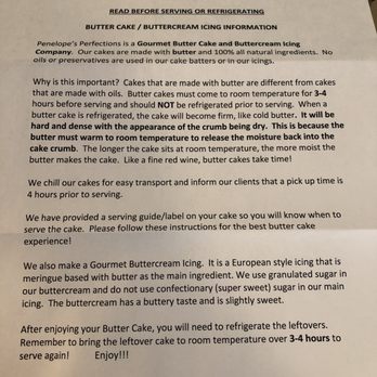 Penelope's Perfections - Detailed instructions, repeated on pick up and when purchasing online. Followed adequately and the cake was amazing! - Bakeries Near Me - Costa Mesa, California