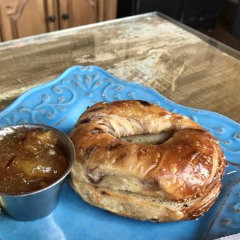 Bex Cafe & Juice Bar - Blueberry bagel and peach/ginger/pepper jam - Cafes Near Me - Greenville, South Carolina