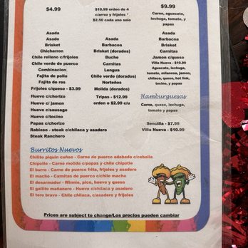 Taqueria Villa Nueva - Menu as of 2/9/2024 - Mexican Near Me - Hobbs, New Mexico Taqueria Villa Nueva - Menu as of 2/9/2024 - Mexican Near Me - Hobbs, New Mexico