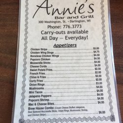 Annie's Bar & Grill - Front side of menu.