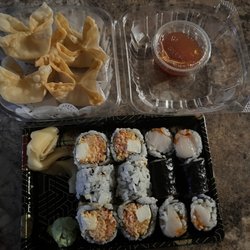 Zuki Sushi House - Crab Rangoons, white tuna roll, kani roll