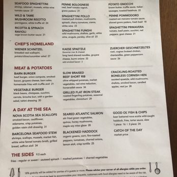 Barnsteiner's - Back side of menu - Modern European Near Me - Toronto, Ontario