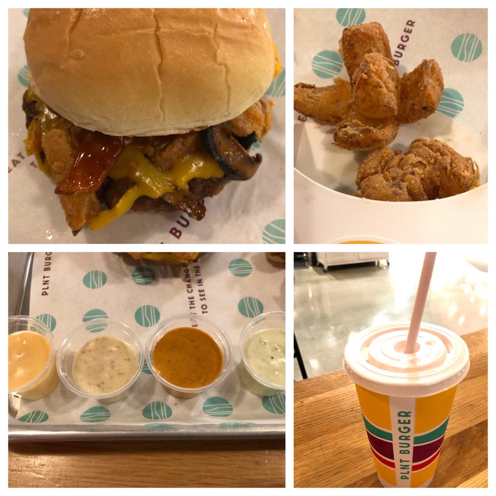 PLNT Burger - PLNT Mushroom Bacon Burger, Bloomies, Sauces, Chocolate Oatasty Shake - Vegan Near Me - Columbia, Maryland PLNT Burger - PLNT Mushroom Bacon Burger, Bloomies, Sauces, Chocolate Oatasty Shake - Vegan Near Me - Columbia, Maryland