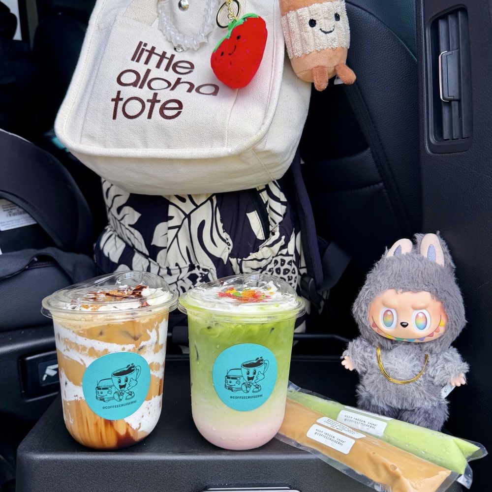 Coffee Cruiser - S'mores Latte $8.50 | Love is Love Matcha $8.50 | Complimentary Freezy Pops: Banana Bread Latte n' Wicked (Mango) Matcha - Coffee & Tea Near Me - Ewa Beach, Hawaii