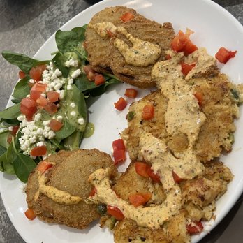 Another Broken Egg Cafe - Crab cake and fried green tomatoes - Breakfast & Brunch Near Me - Fishers, Indiana Another Broken Egg Cafe - Crab cake and fried green tomatoes - Breakfast & Brunch Near Me - Fishers, Indiana