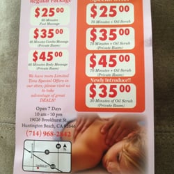 Cozy Massage Spa - The Menu