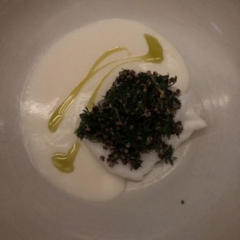 Bastion - Beautifully steamed halibut with crispy quinoa and dill in a celery root purée - Cocktail Bars Near Me - Nashville, Tennessee Bastion - Beautifully steamed halibut with crispy quinoa and dill in a celery root purée - Cocktail Bars Near Me - Nashville, Tennessee
