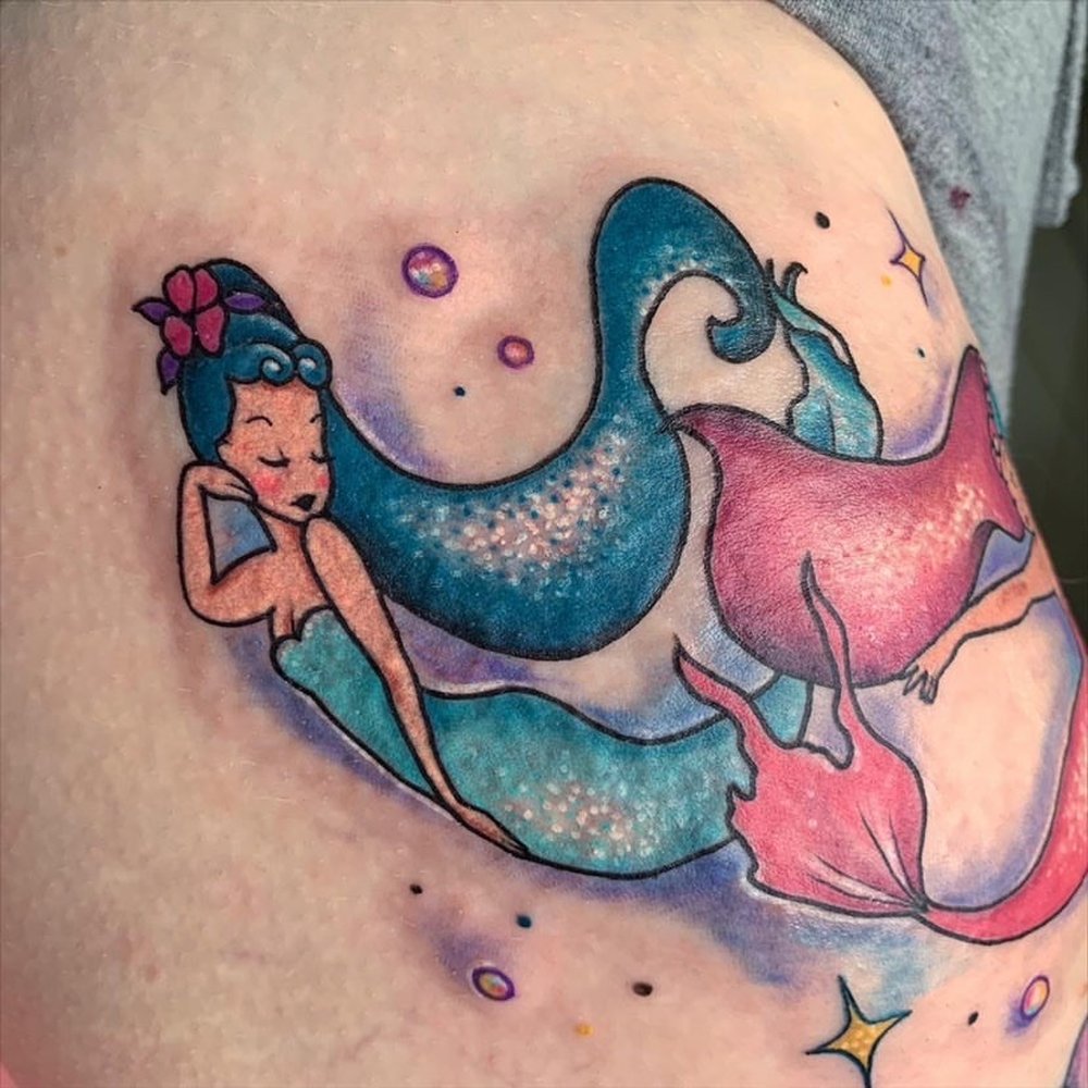 Dark Heritage Tattoo Gallery - Fresh mermaids done in 1 session by Chanel - Tattoo Near Me - Anaheim, California Dark Heritage Tattoo Gallery - Fresh mermaids done in 1 session by Chanel - Tattoo Near Me - Anaheim, California