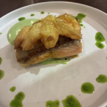 Galiano - Salmon with zucchini flower and pesto - Wine Bars Near Me - Saint James, New York Galiano - Salmon with zucchini flower and pesto - Wine Bars Near Me - Saint James, New York