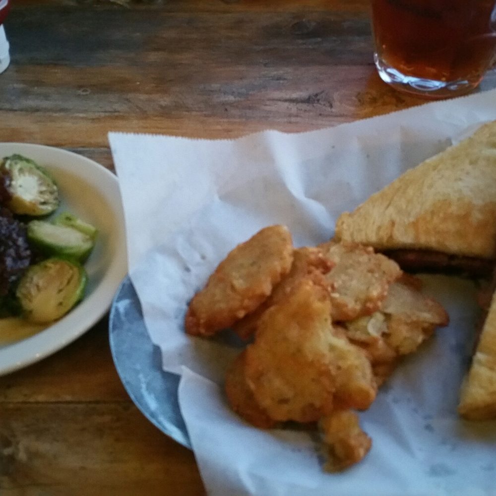 Brewhaus - Patty melt, potato cakes, Brussels sprouts with bacon marmalade. - German Near Me - Chattanooga, Tennessee Brewhaus - Patty melt, potato cakes, Brussels sprouts with bacon marmalade. - German Near Me - Chattanooga, Tennessee