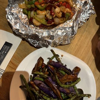 Wanna Bao - V Eggplant Loves Green Beans and GF Whisky Shrimp on Fire - Szechuan Near Me - Houston, Texas Wanna Bao - V Eggplant Loves Green Beans and GF Whisky Shrimp on Fire - Szechuan Near Me - Houston, Texas