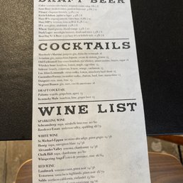 Drink menu Drink menu