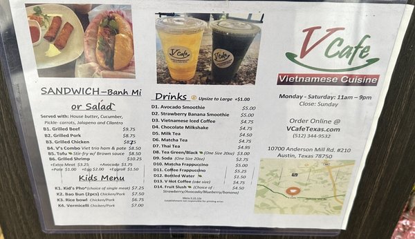 Menu photo 2 V Cafe Austin, TX