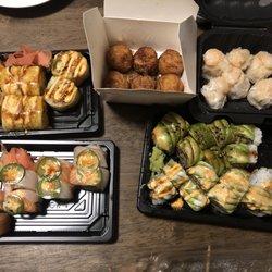 Tacoma's No1 Fried Rice - Top: Lobster roll, Tako yaki, shumai Bottom: Gaga roll, Hawaii aloha roll