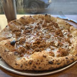 Sausage and mushroom pizza.