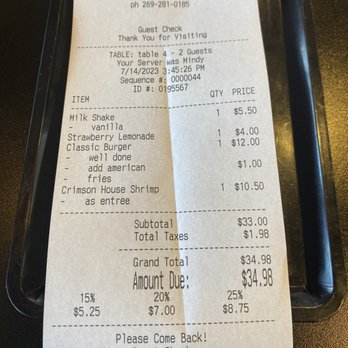 Crimson Cafe - The check - Breakfast & Brunch Near Me - Saint Joseph, Michigan
