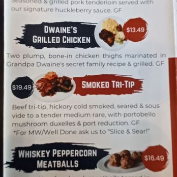 Huckleberry Grill - Menu of entrees offered at Huckleberry Grill. - Food Trucks Near Me - Salt Lake City, Utah