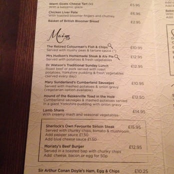 Sherlock Holmes - Adorable themed menu - Pubs Near Me - London, XGL Sherlock Holmes - Adorable themed menu - Pubs Near Me - London, XGL
