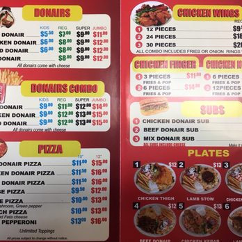 Top Donair - Menu side 2 - Donairs Near Me - Edmonton, Alberta