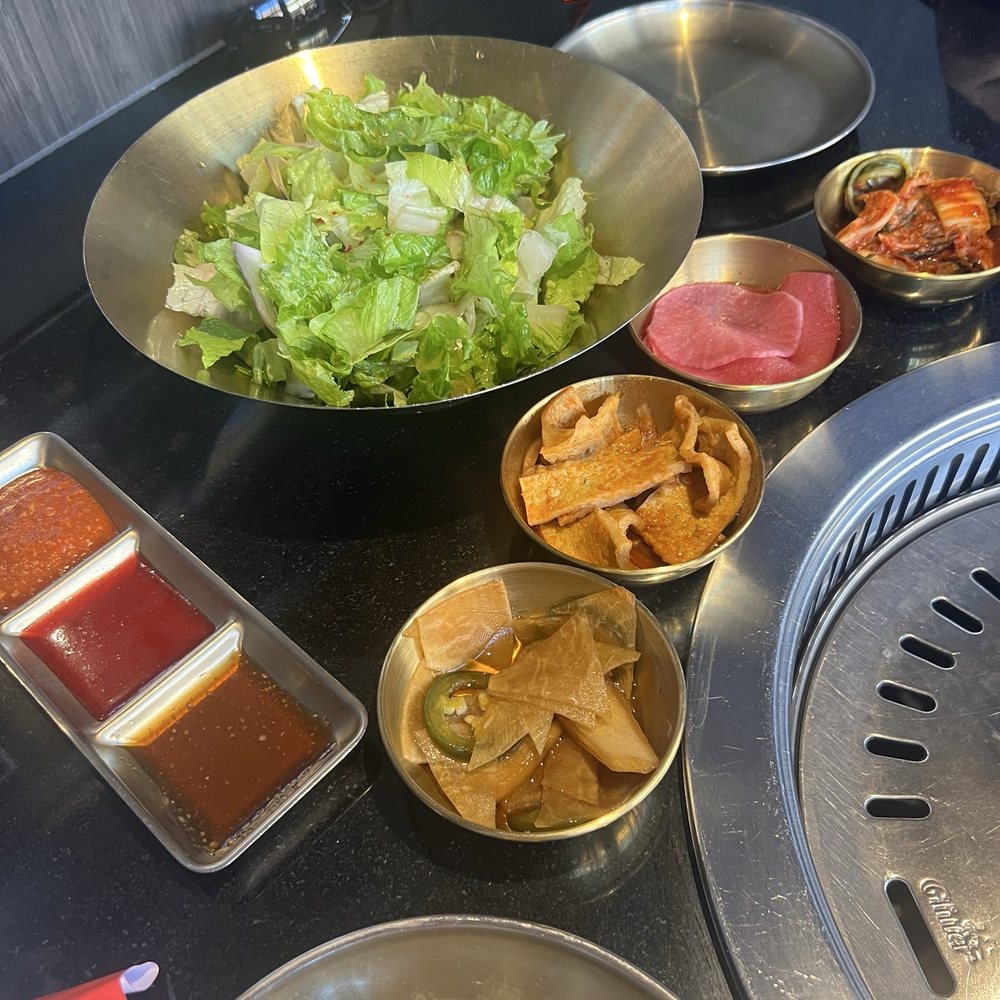 Firepan KBBQ - Salad and sides with dipping sauces. My favorite were the pink pickled radishes. Loved their dips. Also came with rice. - Korean Near Me - Woodbridge, Virginia Firepan KBBQ - Salad and sides with dipping sauces. My favorite were the pink pickled radishes. Loved their dips. Also came with rice. - Korean Near Me - Woodbridge, Virginia