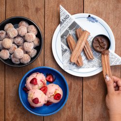 Crew Coffee & Cremerie - 5 Spiced Donut Holes, Churros, & House Churned Ice Cream