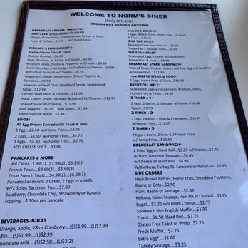 Norm's Diner - The breakfast menu. They also do lunch - Diners Near Me - Groton, Connecticut Norm's Diner - The breakfast menu. They also do lunch - Diners Near Me - Groton, Connecticut