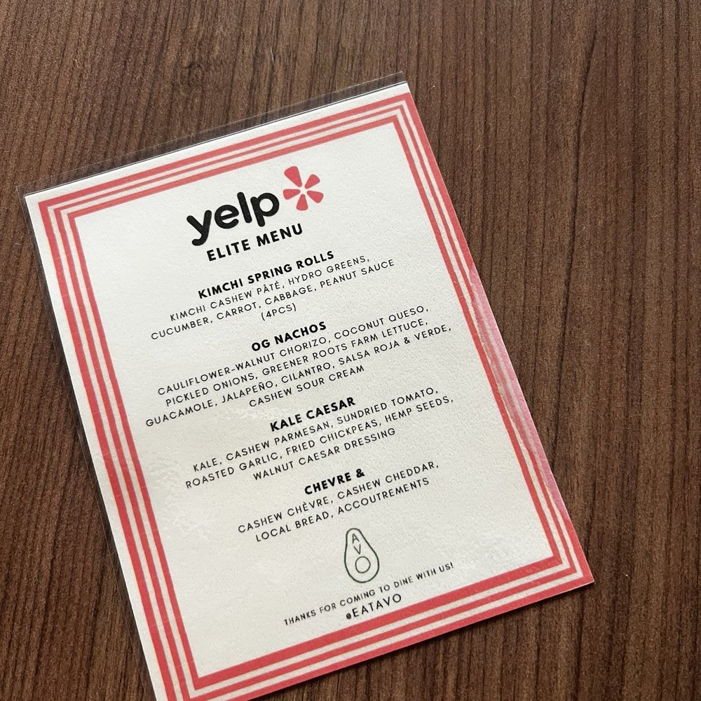 Yelp Elite Menu