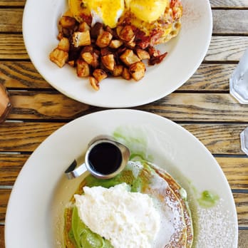 Bea Bea's - Top: Corned Beef Hash Benedict Bottom: Green Tea Monster Pancakes - Coffee & Tea Near Me - Burbank, California Bea Bea's - Top: Corned Beef Hash Benedict Bottom: Green Tea Monster Pancakes - Coffee & Tea Near Me - Burbank, California