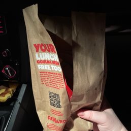 a person holding a bag of food